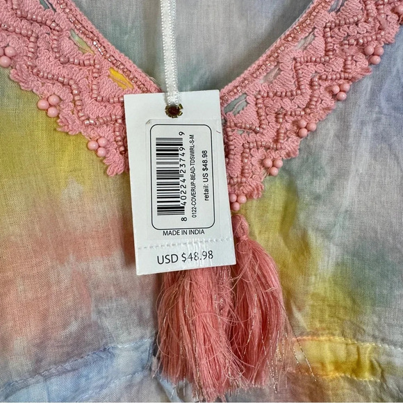 NWT Simply Southern Tie Dye‎ Coverup Tassels Beaded Drawstring Waist Size S / M - Picture 2 of 15